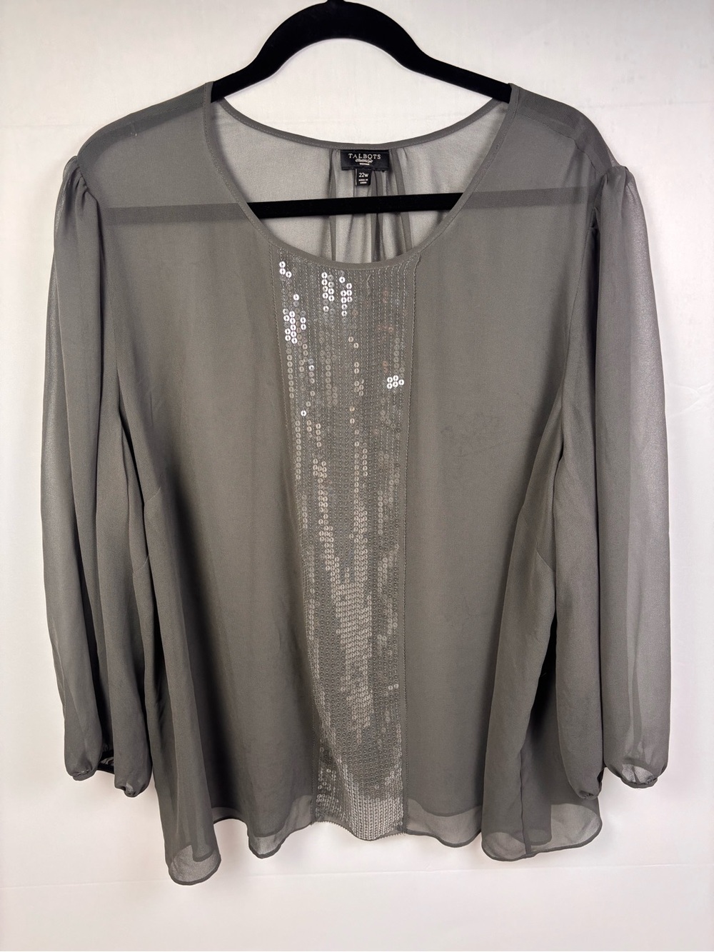 Talbots Woman Gray Sequin Sheer Blouse Plus Size 22W